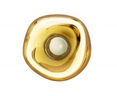 Nahaufnahme der goldenen Melt Surface LED-Wandleuchte von Tom Dixon, moderne Wandbeleuchtung.